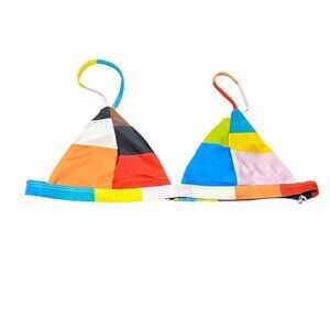 Mara Hoffman Womens Astrid Rainbow Multi Patchwork Triangle Bikini Top Size XL